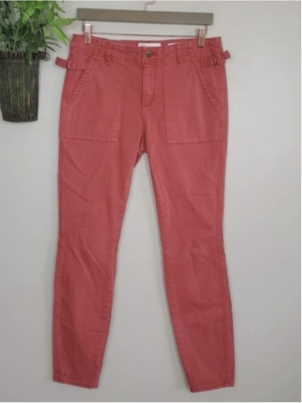 Anthropologie 28 Hei Hei Cargo Utility Skinny Slim Rust Red Stretch Jeans Pants